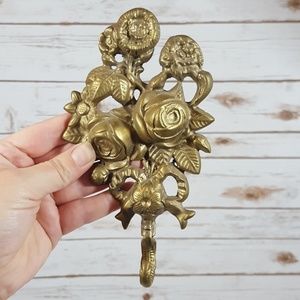 Vintage Brass Floral Wall Hook Bow